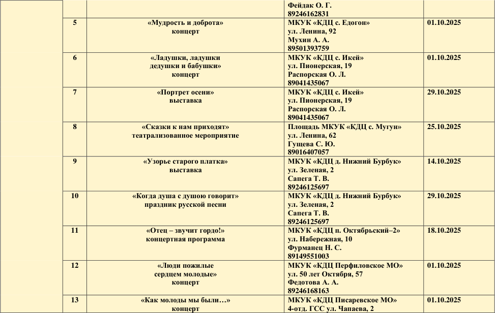 План на октябрь 8